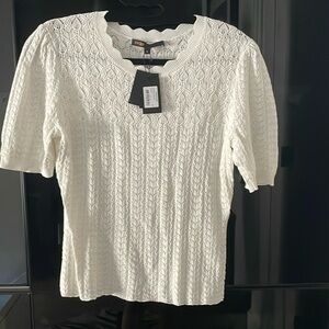 New with tags! Maje Marinelle knit ivory short sleeve top with scalloped neck XS